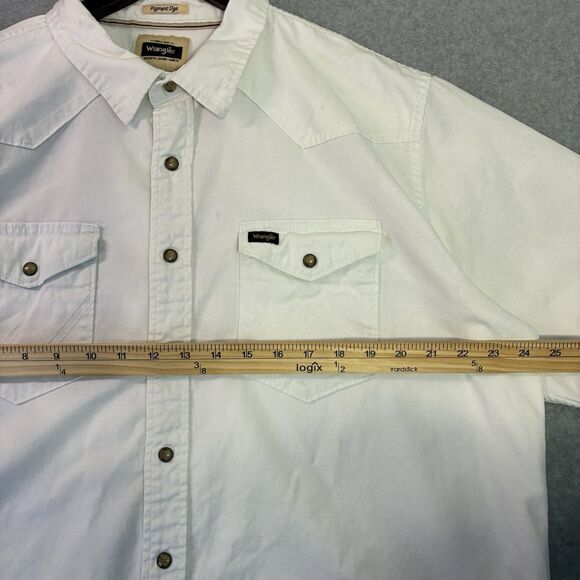 Wrangler Mens XL White Short Sleeve Western Button Shirt Pigment Dye - Picture 3 of 6